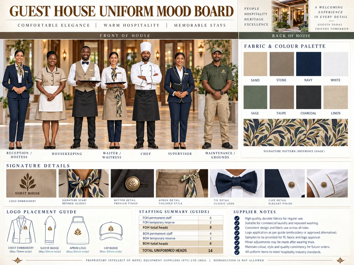 Guest house hospitality uniform mood board