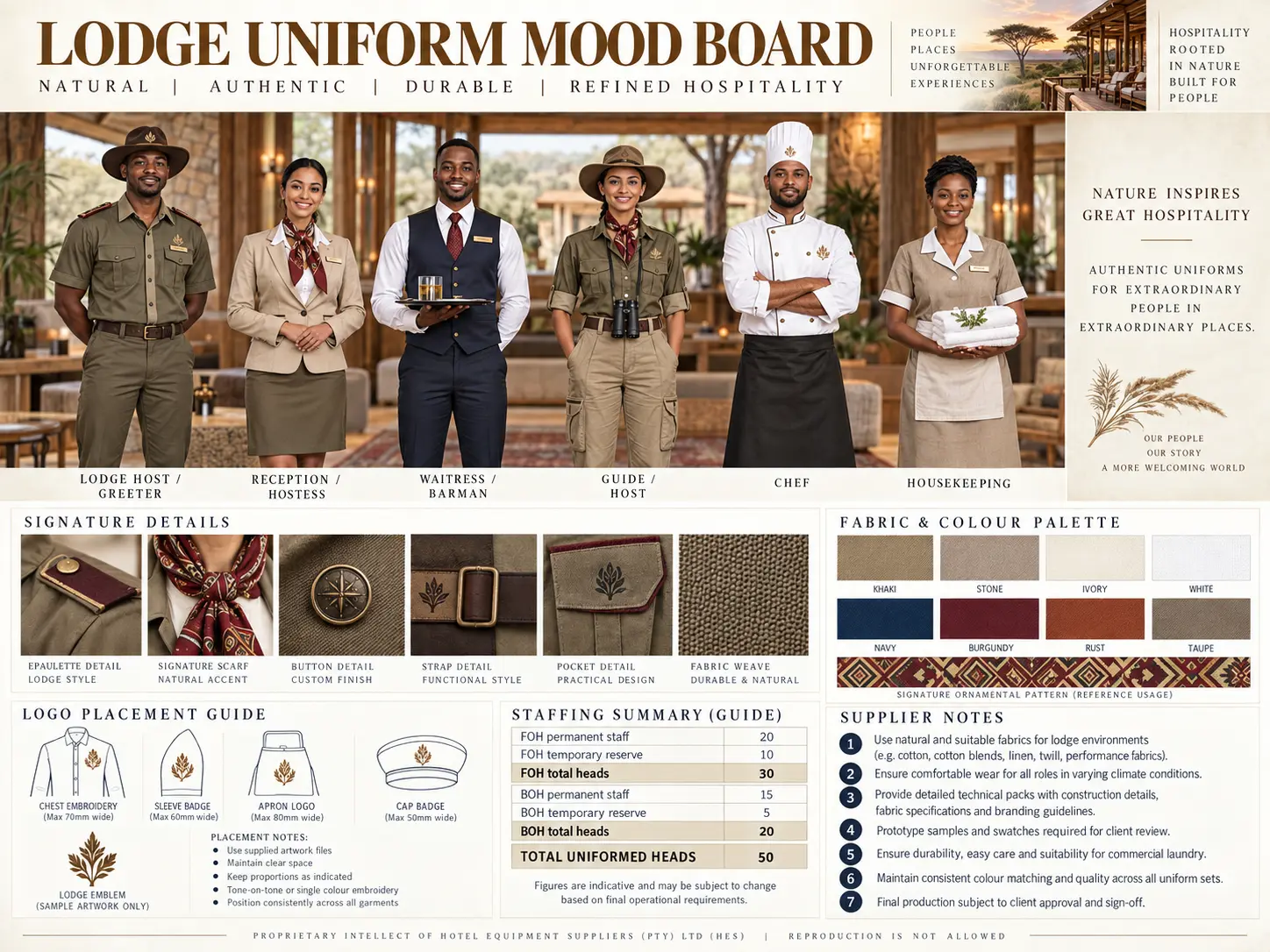 Lodge hospitality uniform mood board