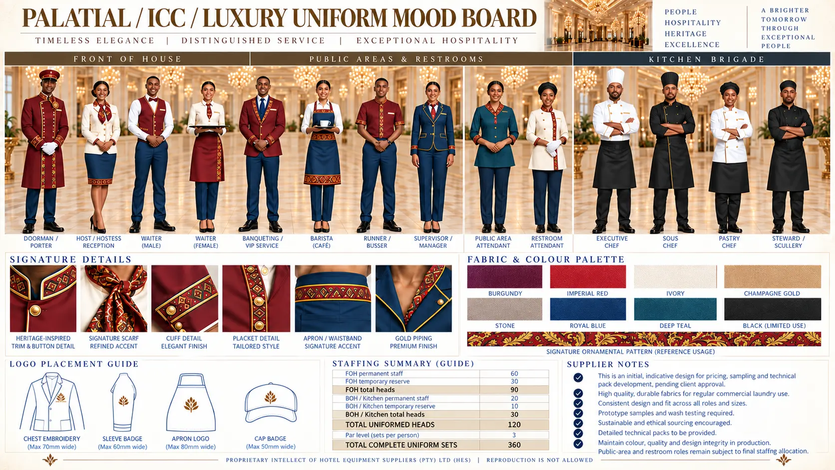 Palatial ICC luxury hospitality uniform mood board